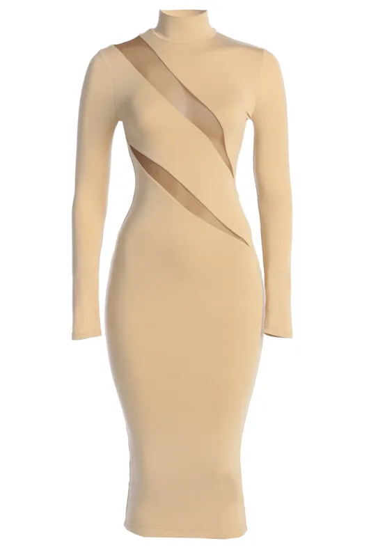 Tan Abigail Midi Dress sold by JLUXLABEL