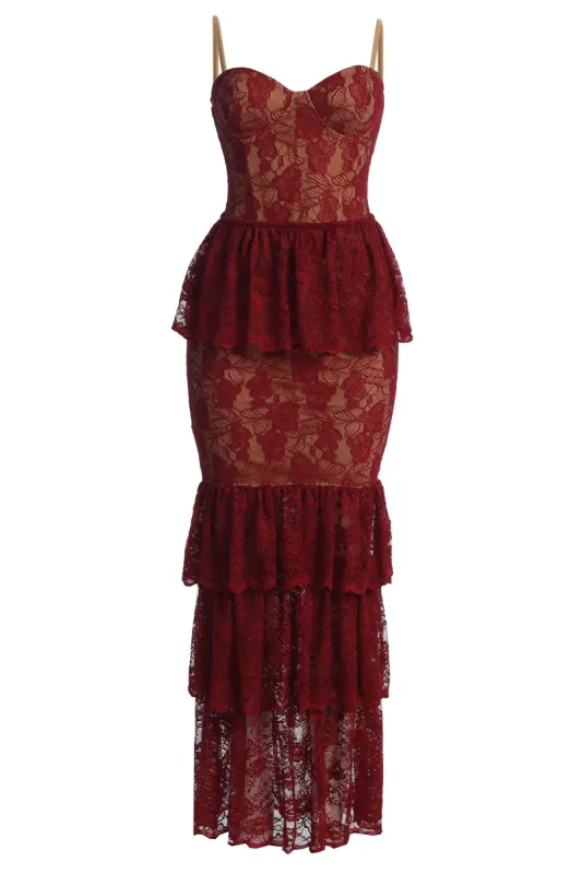 Red Fairytale Ending Lace Maxi Dress sold by JLUXLABEL
