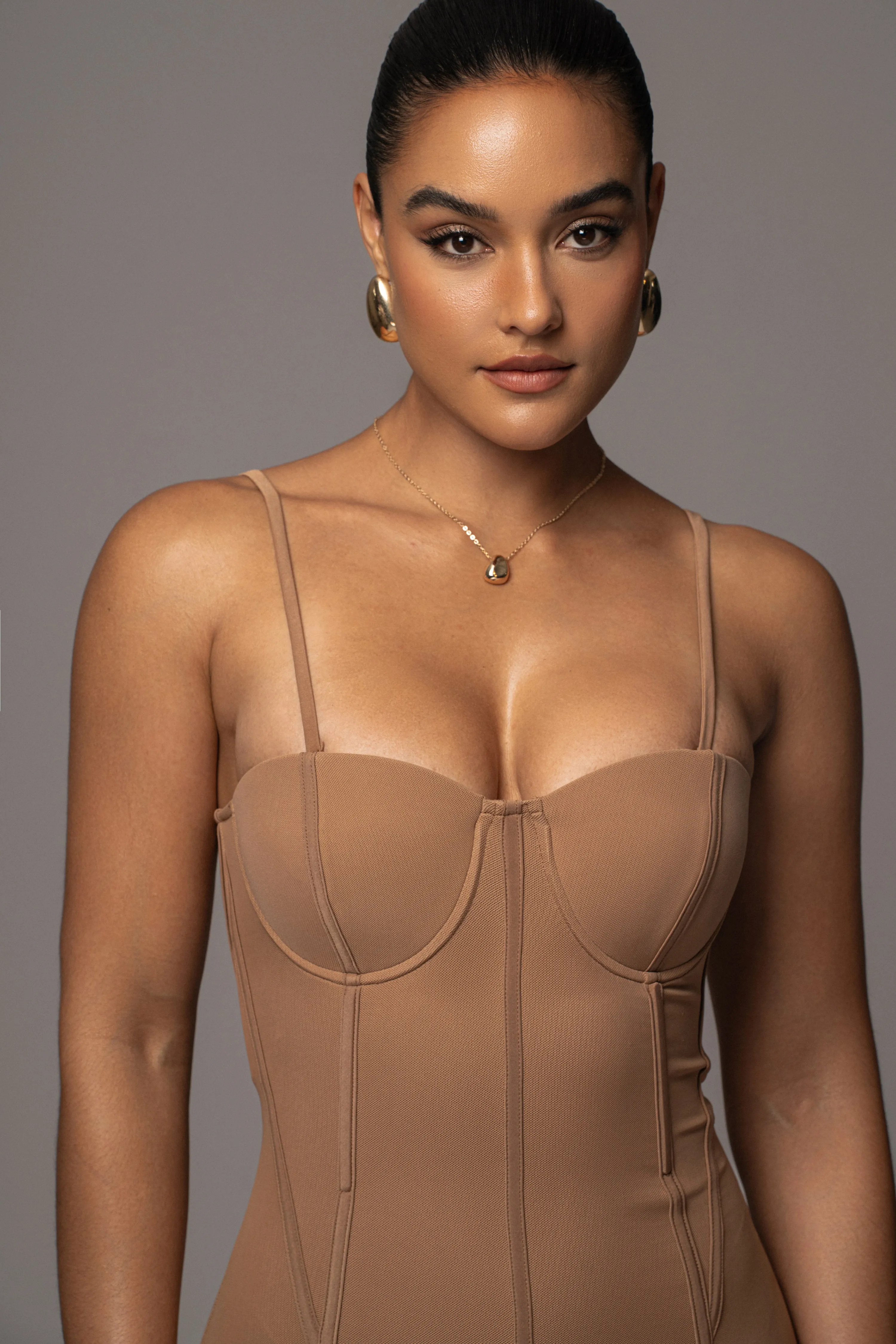 Tan Escape Mesh Midi Dress sold by JLUXLABEL product image thumbnail 4