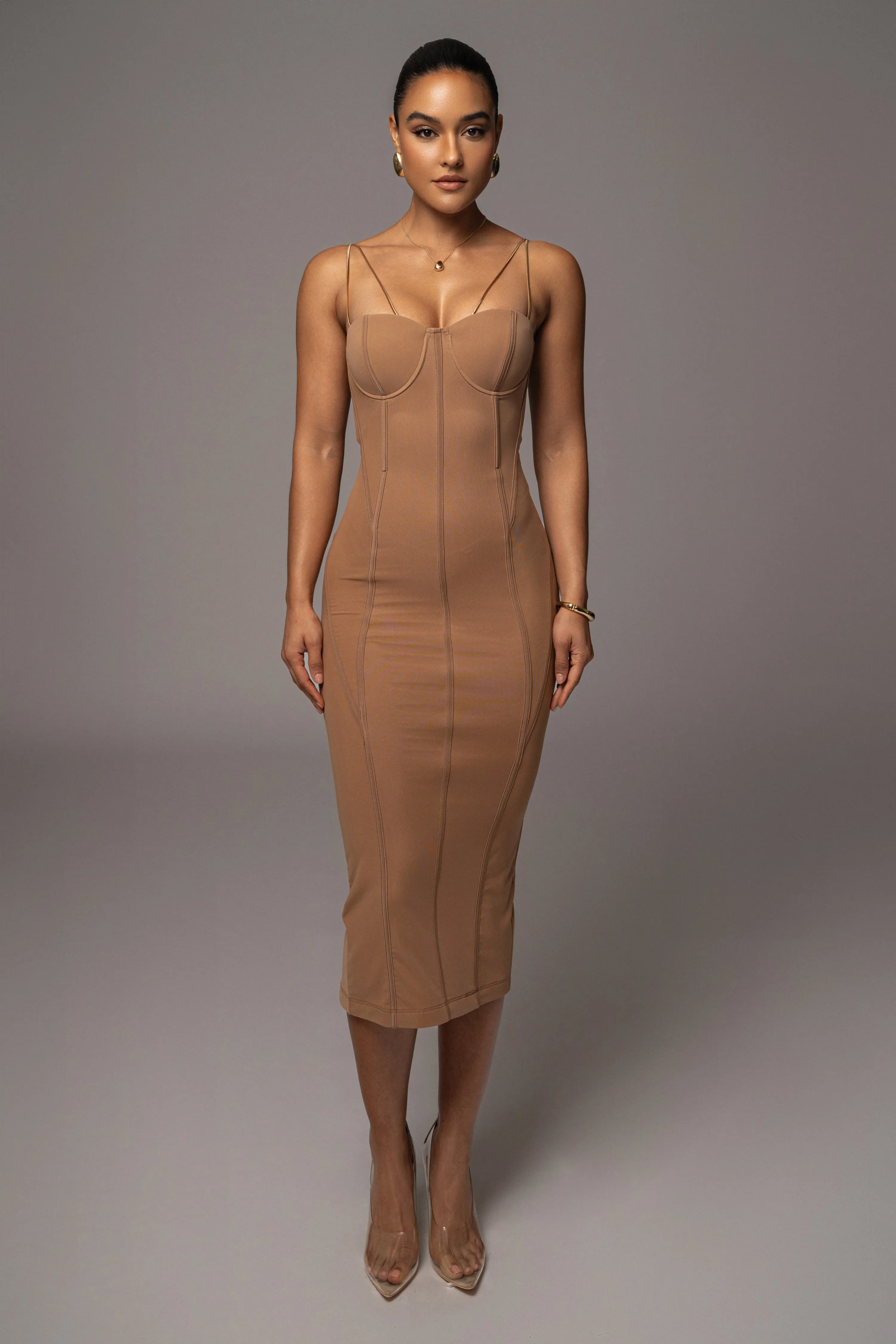 Tan Escape Mesh Midi Dress sold by JLUXLABEL product image thumbnail 3