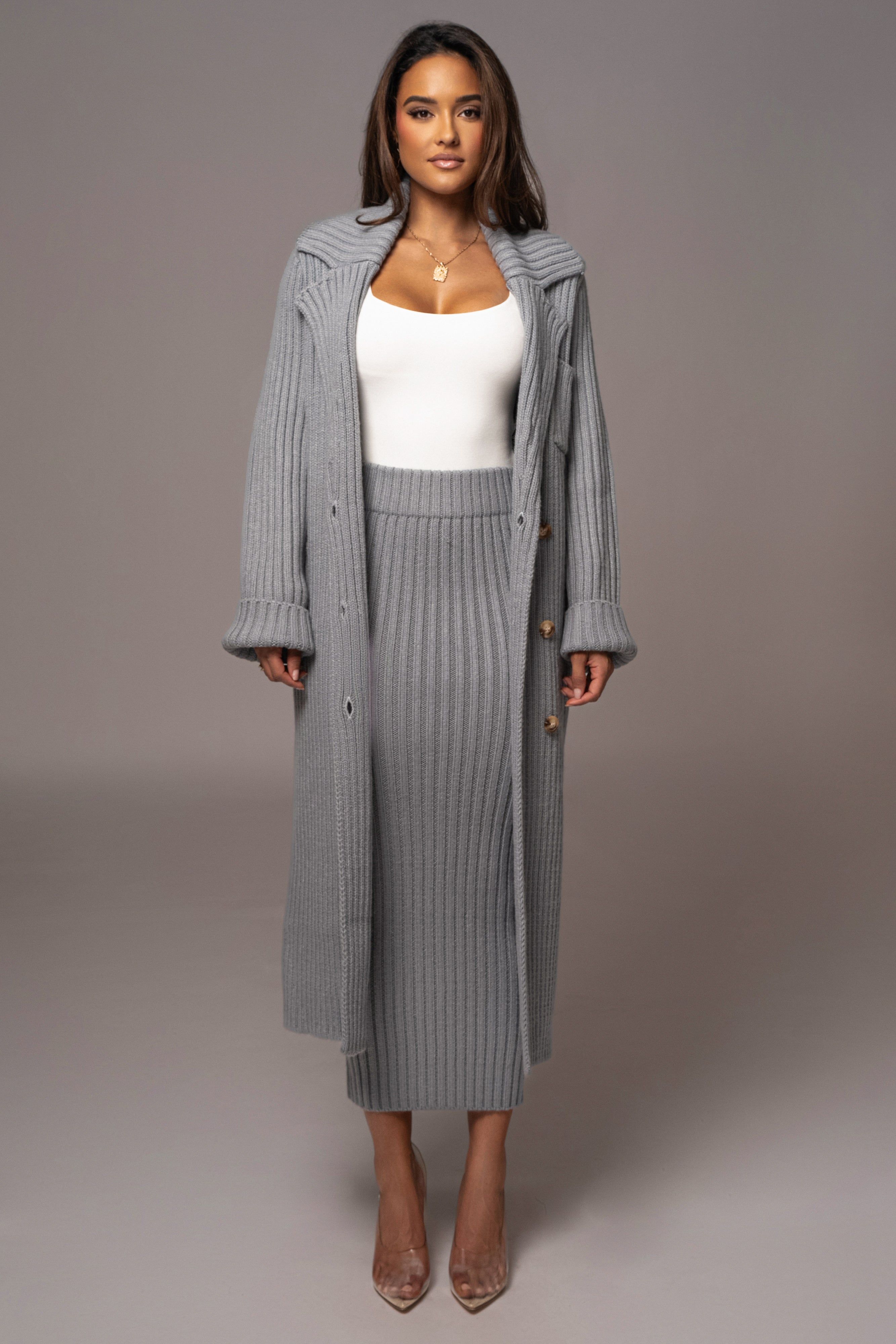 Heather Grey On My Own Longline Knit Coat sold by JLUXLABEL product image thumbnail 2