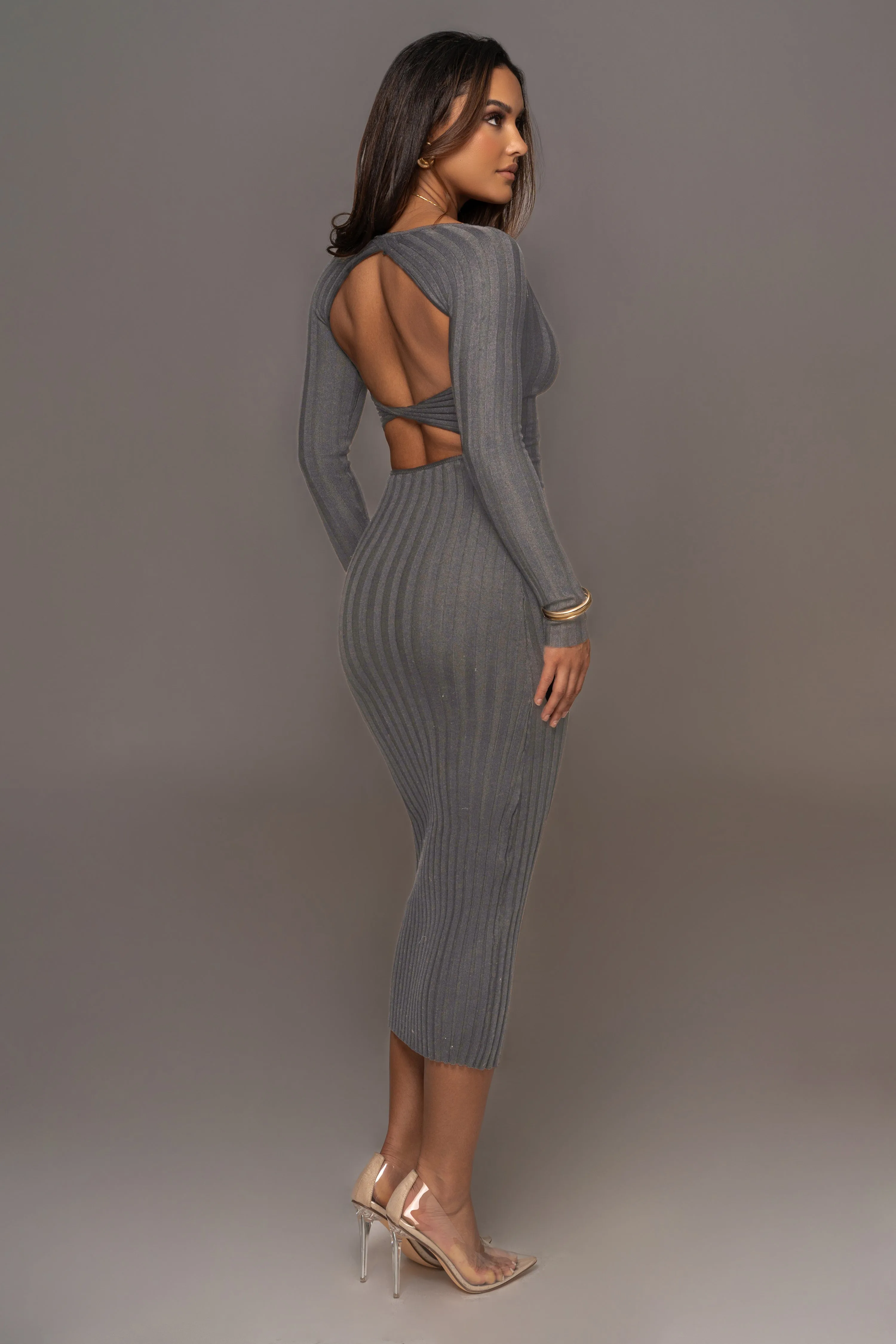 Grey Danni Ribbed Maxi Dress sold by JLUXLABEL product image thumbnail 5