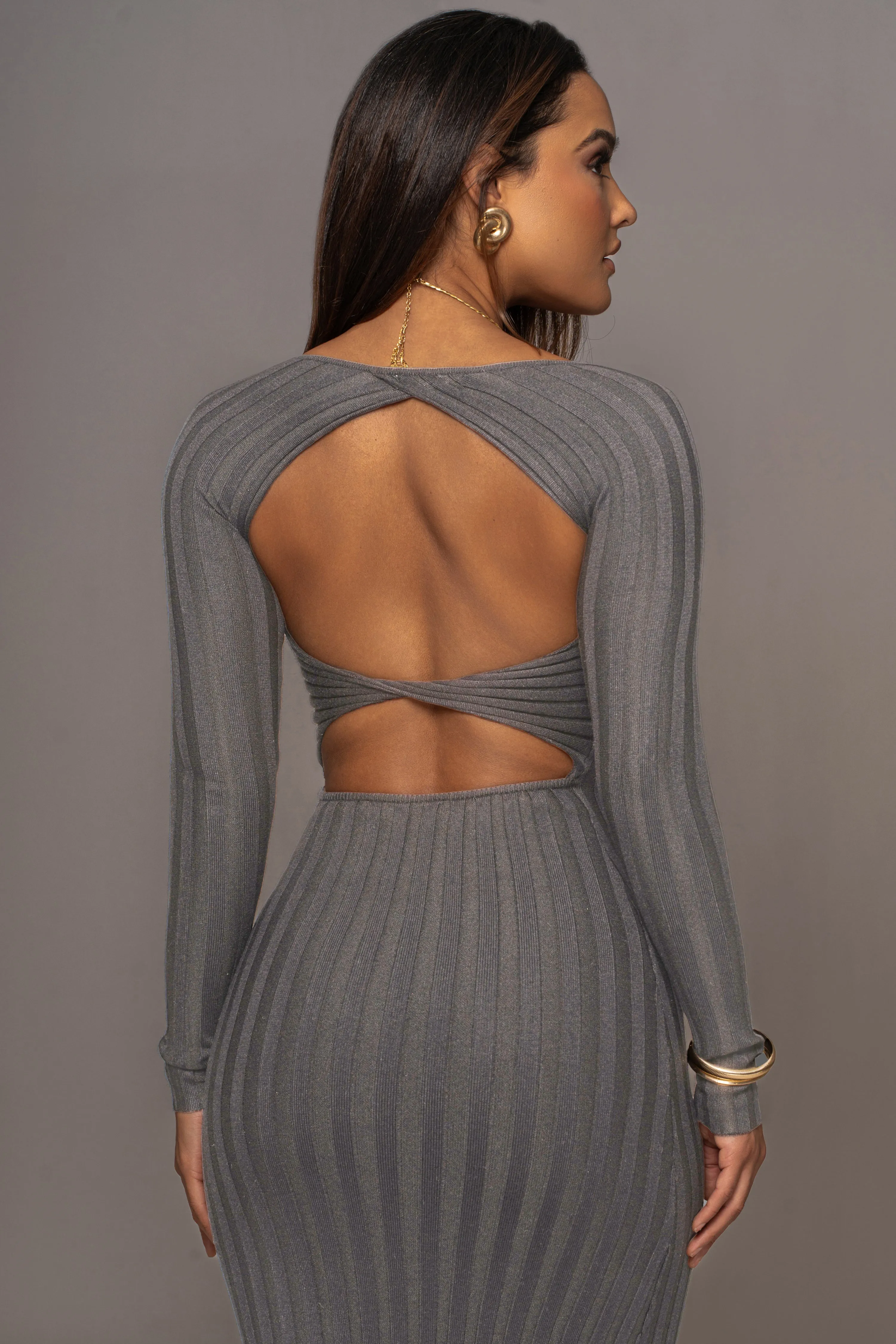 Grey Danni Ribbed Maxi Dress sold by JLUXLABEL product image thumbnail 4