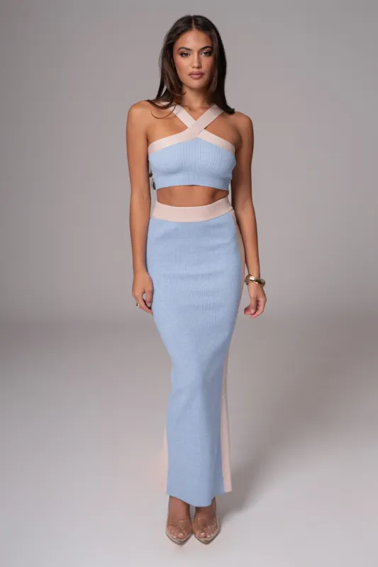 Blue/Beige Heartbreaker Two-Piece Skirt Set sold by JLUXLABEL