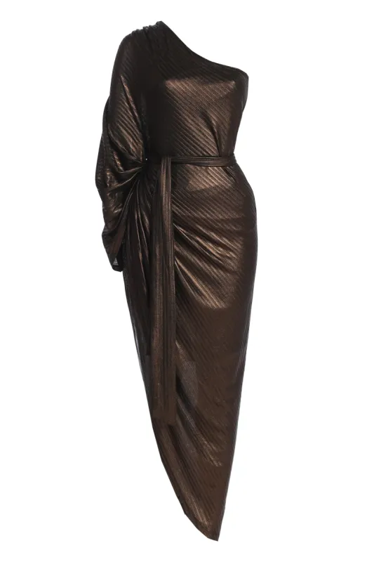 Bronze Amina Metallic Maxi Dress sold by JLUXLABEL