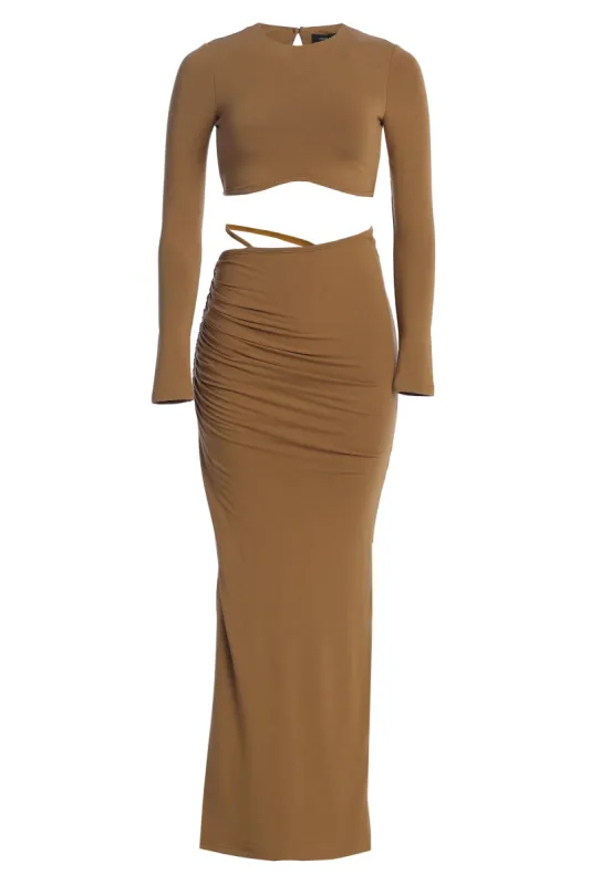 Tan Verina Two Piece Skirt Set sold by JLUXLABEL
