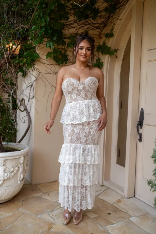 Ivory Fairytale Ending Lace Maxi Dress sold by JLUXLABEL