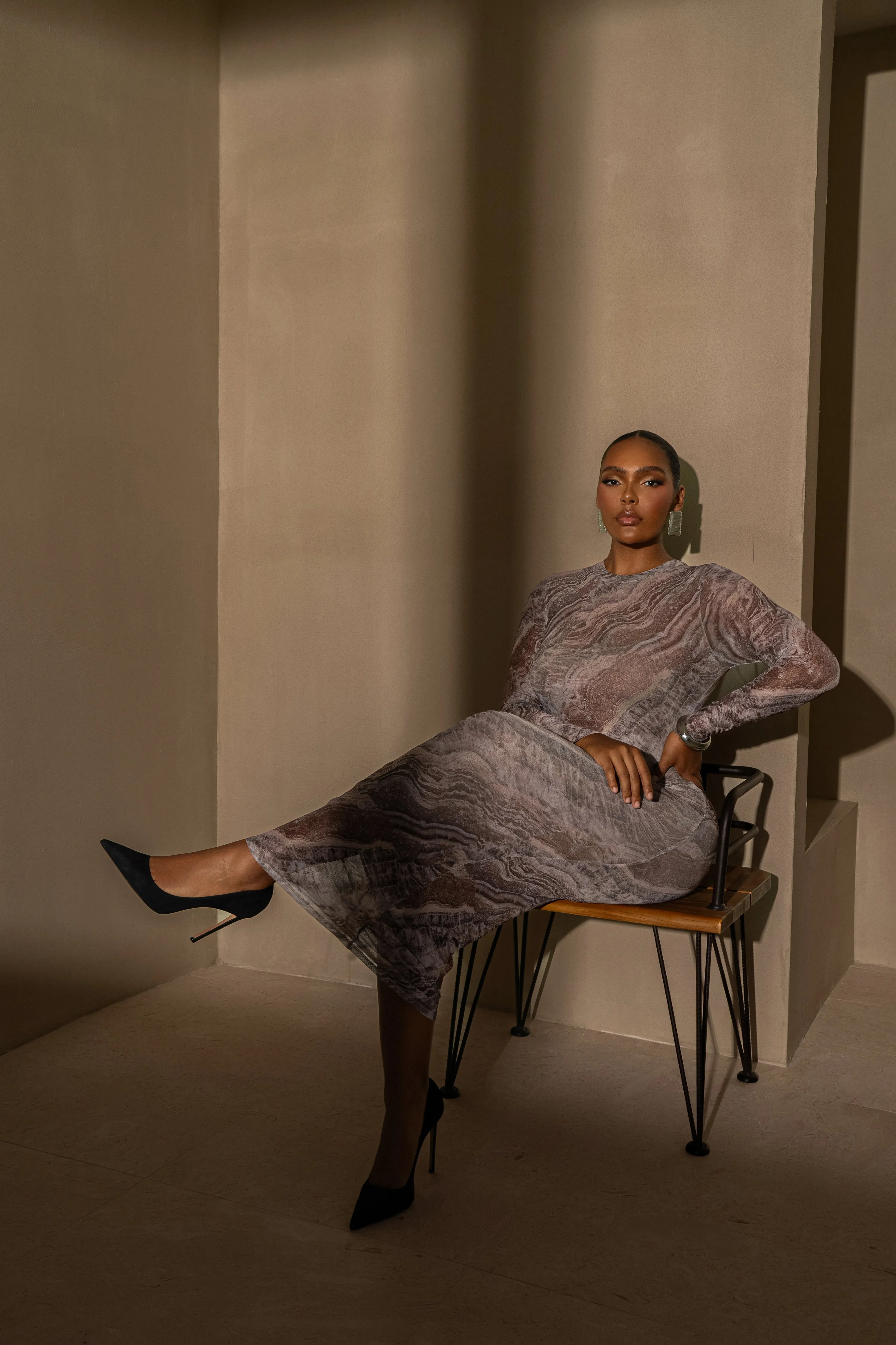 Brown Multi Solana Mesh Maxi Dress sold by JLUXLABEL