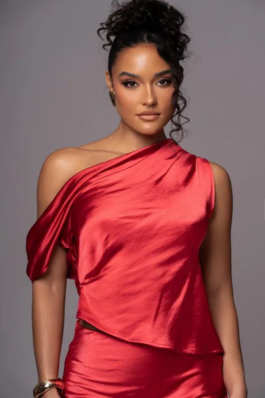 Red Rosi Asymmetrical Top sold by JLUXLABEL