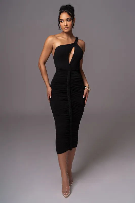 Black Jess Ruched Midi Dress made by JLUXLABEL