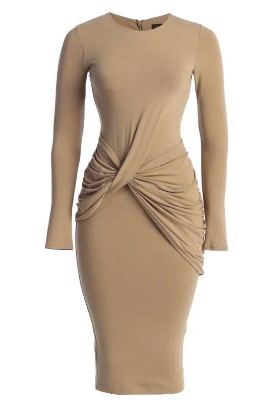 Jluxbasix Beige Modern Lovers Midi Dress sold by JLUXLABEL