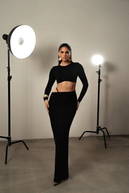 Black Verina Two Piece Skirt Set sold by JLUXLABEL