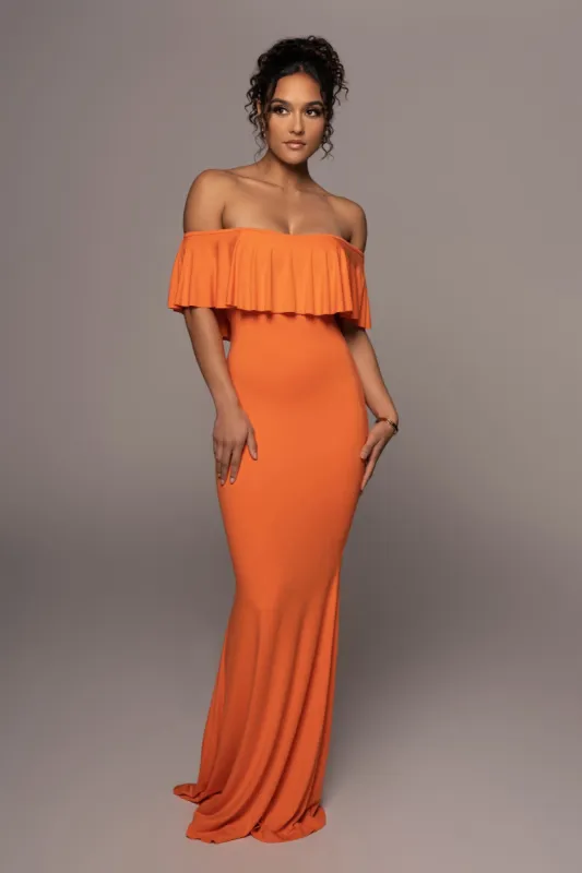 Tangerine Estelle Ruffled Maxi Dress sold by JLUXLABEL