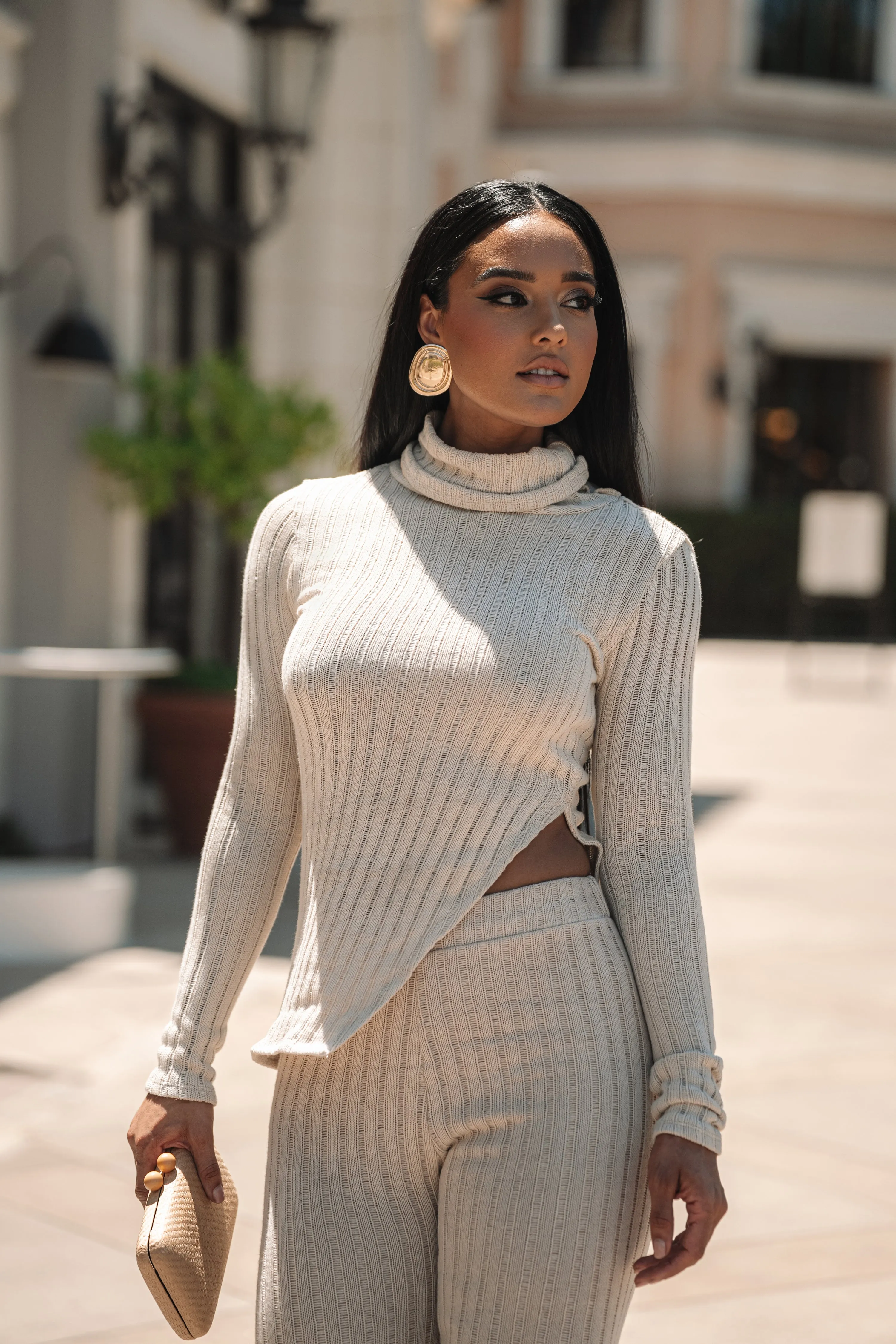 Natural One Call Away Ribbed Turtleneck Top sold by JLUXLABEL