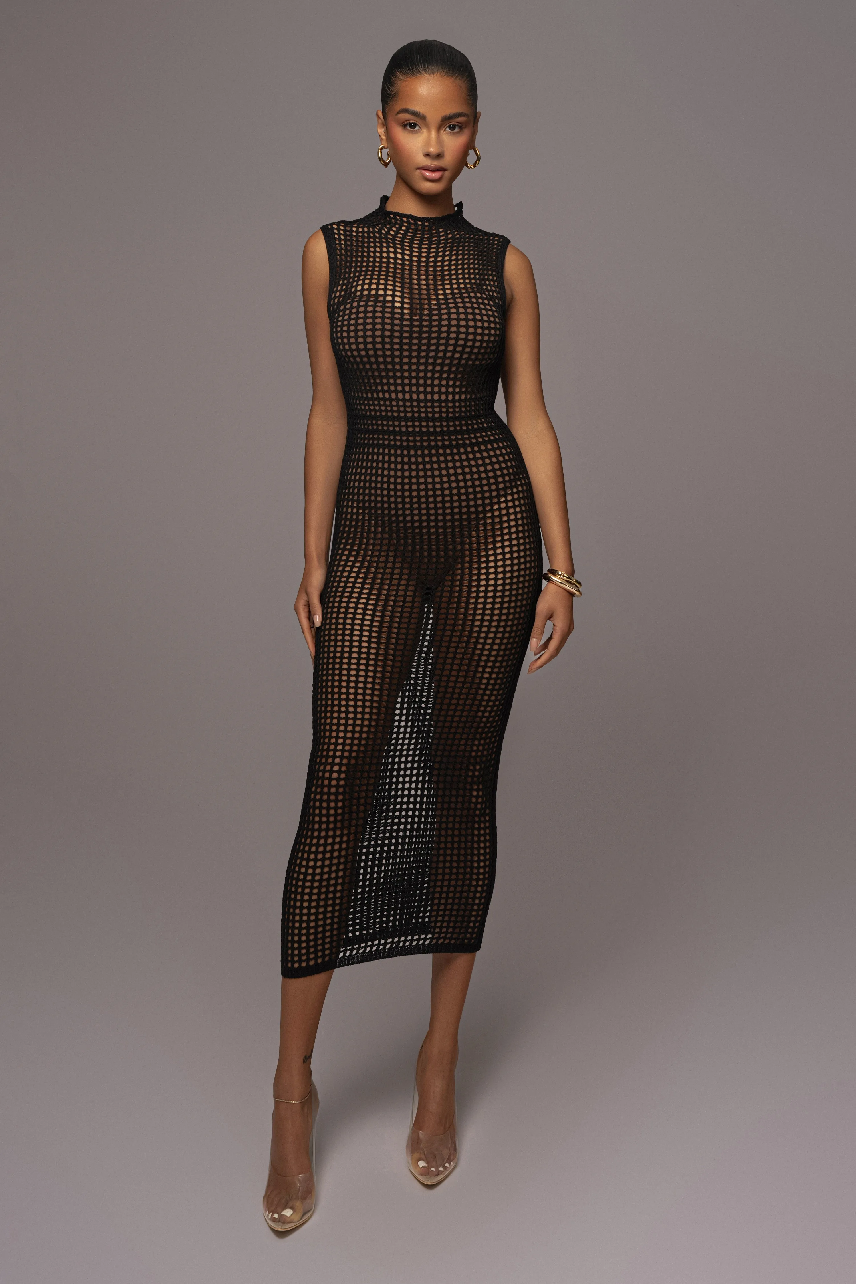 Black Pacific Tides Crochet Maxi Dress sold by JLUXLABEL