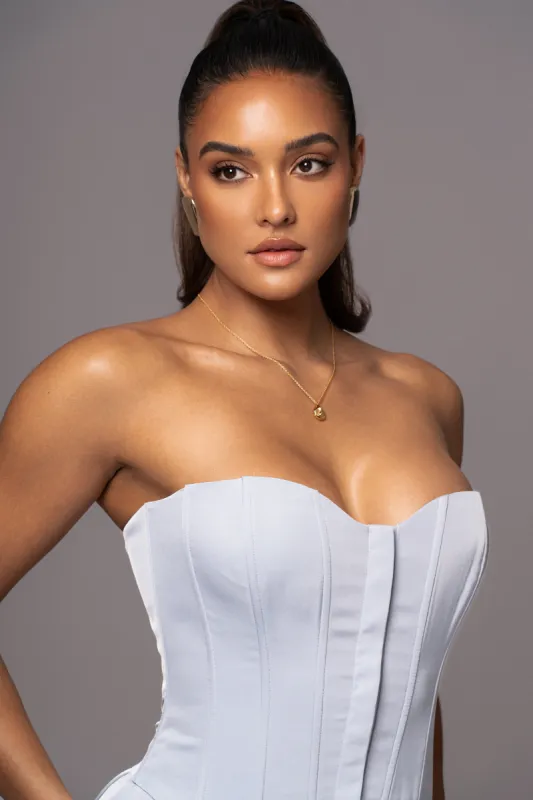Blue Viv Satin Bustier Top sold by JLUXLABEL