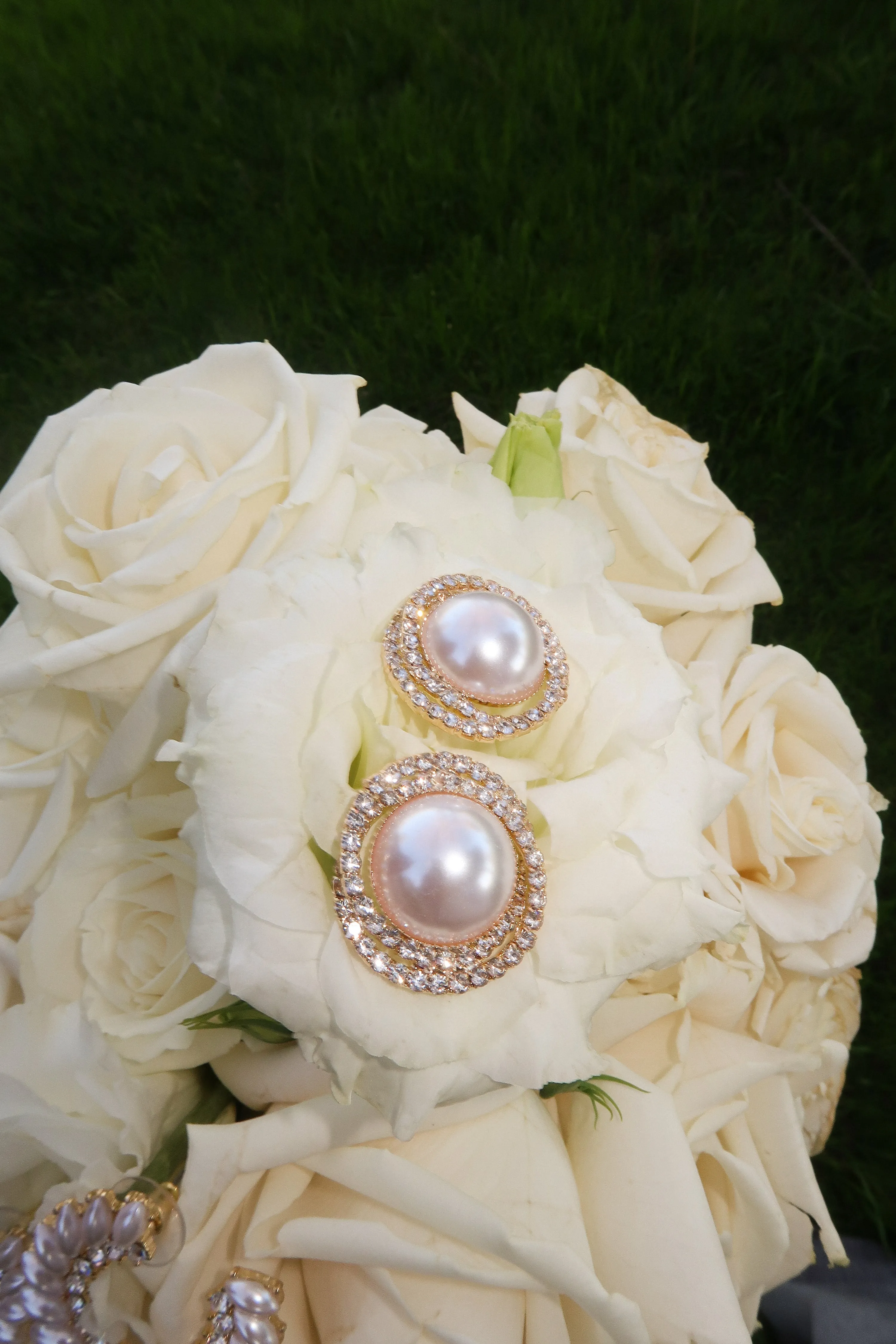 Gold Pearl Stud Earrings sold by JLUXLABEL
