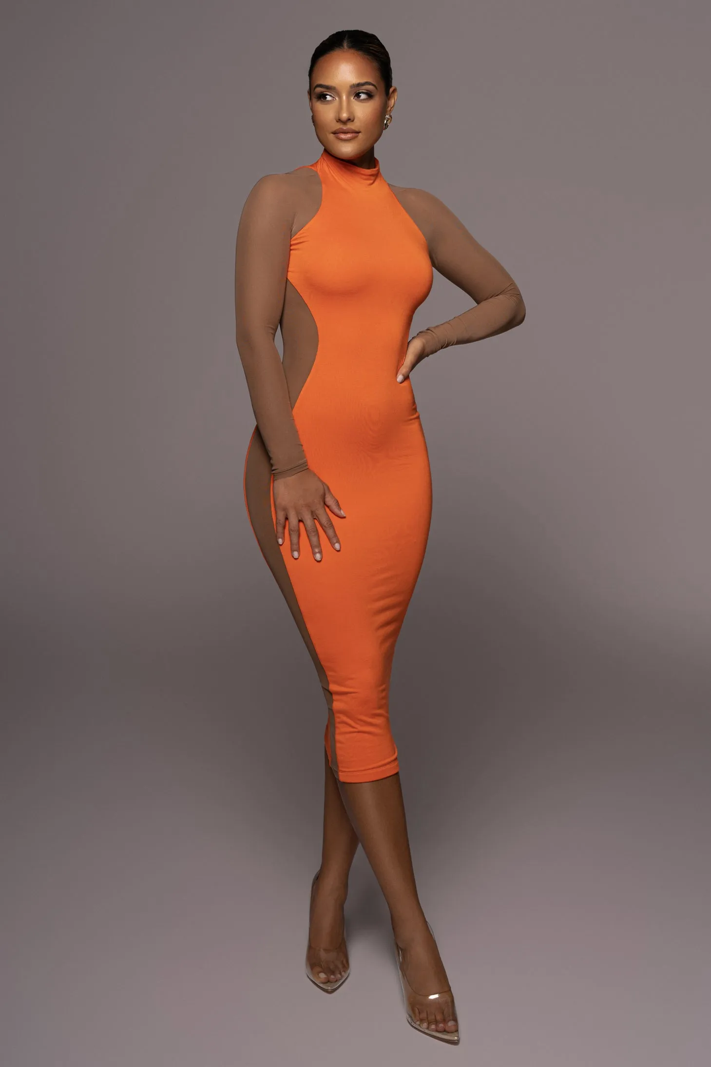 Tangerine Afterglow Midi Dress sold by JLUXLABEL product image thumbnail 2