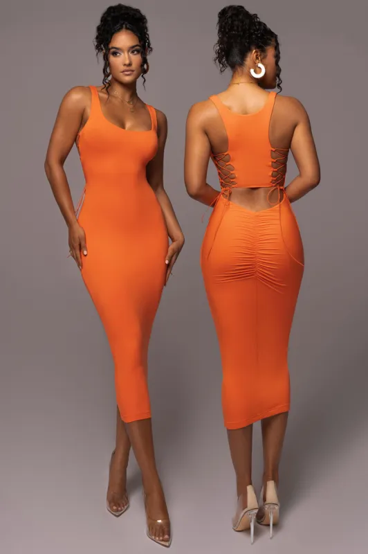Tangerine Late Nights Midi Dress made by JLUXLABEL