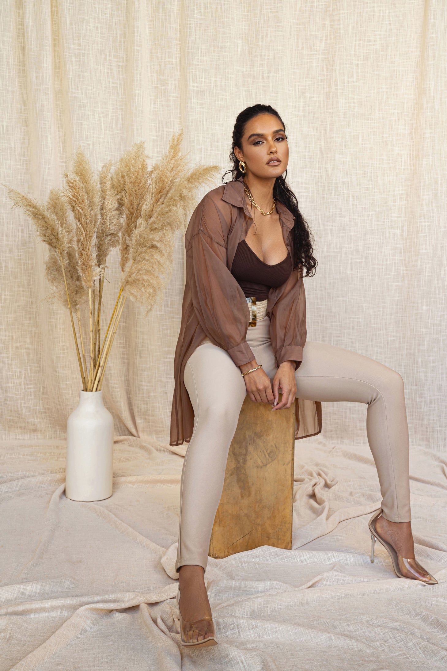 Taupe Blake Sheer Button Up sold by JLUXLABEL product image thumbnail 9
