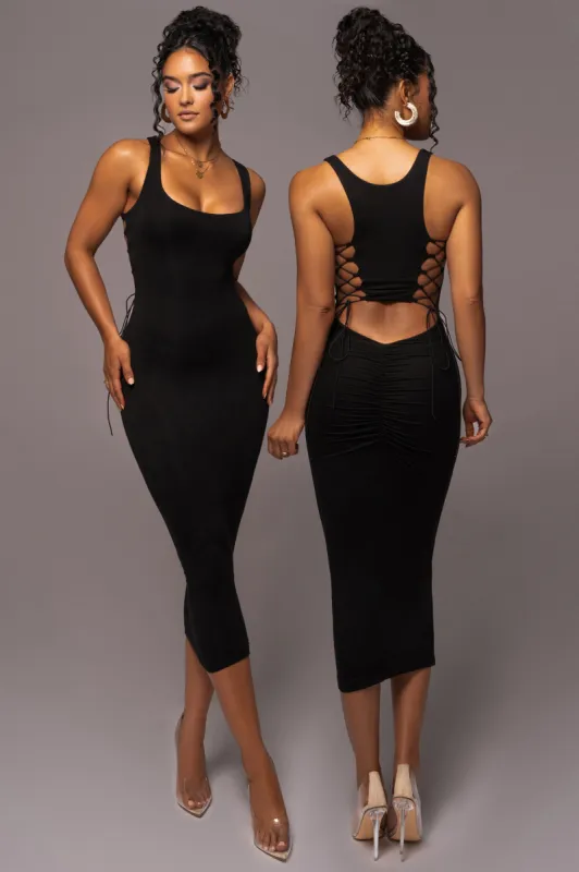 Black Late Nights Midi Dress sold by JLUXLABEL