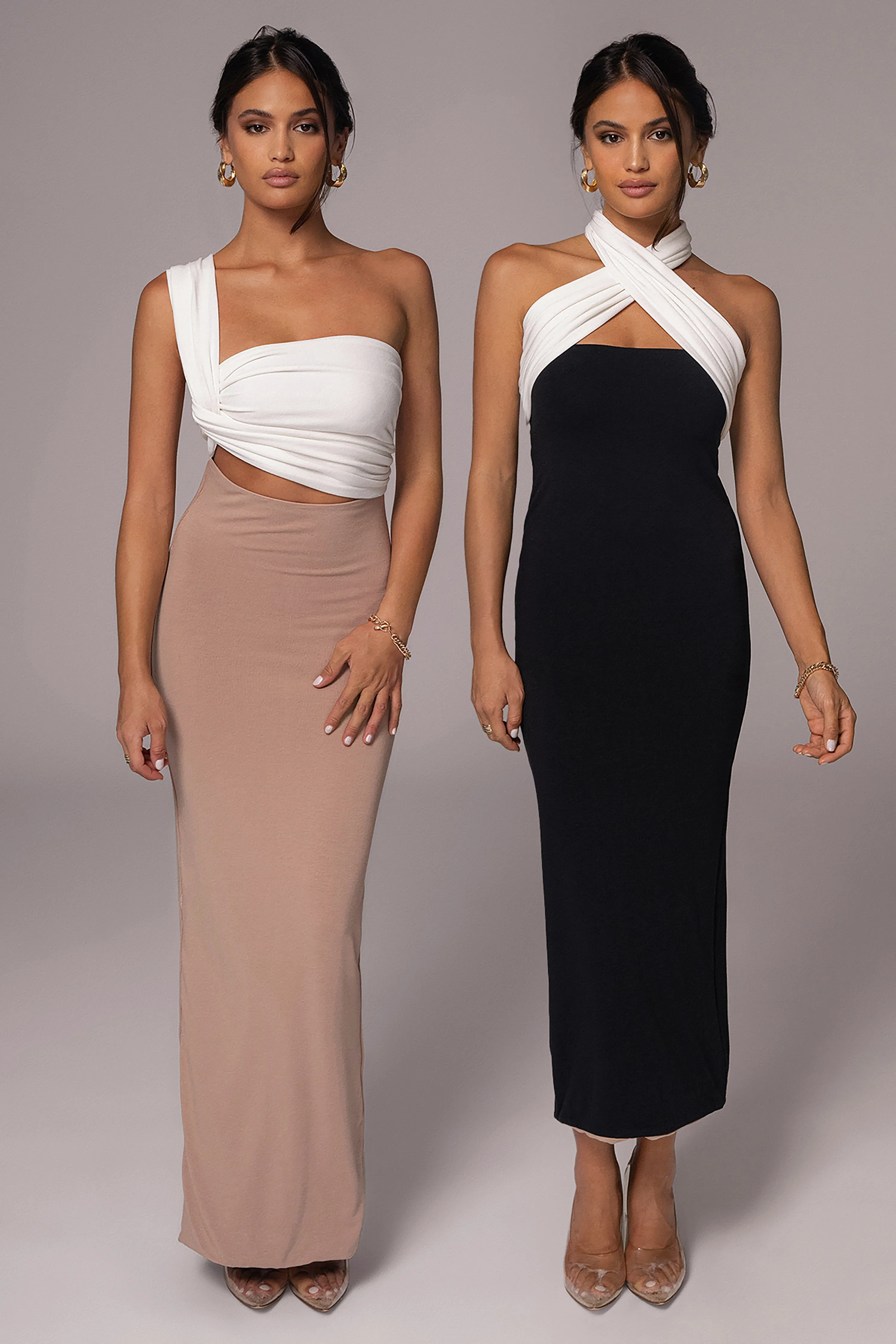 Black/Beige Dominic Reversible Maxi Dress sold by JLUXLABEL