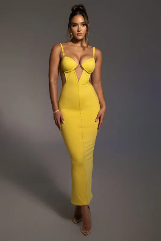 Yellow Enchantment Bustier Maxi Dress sold by JLUXLABEL