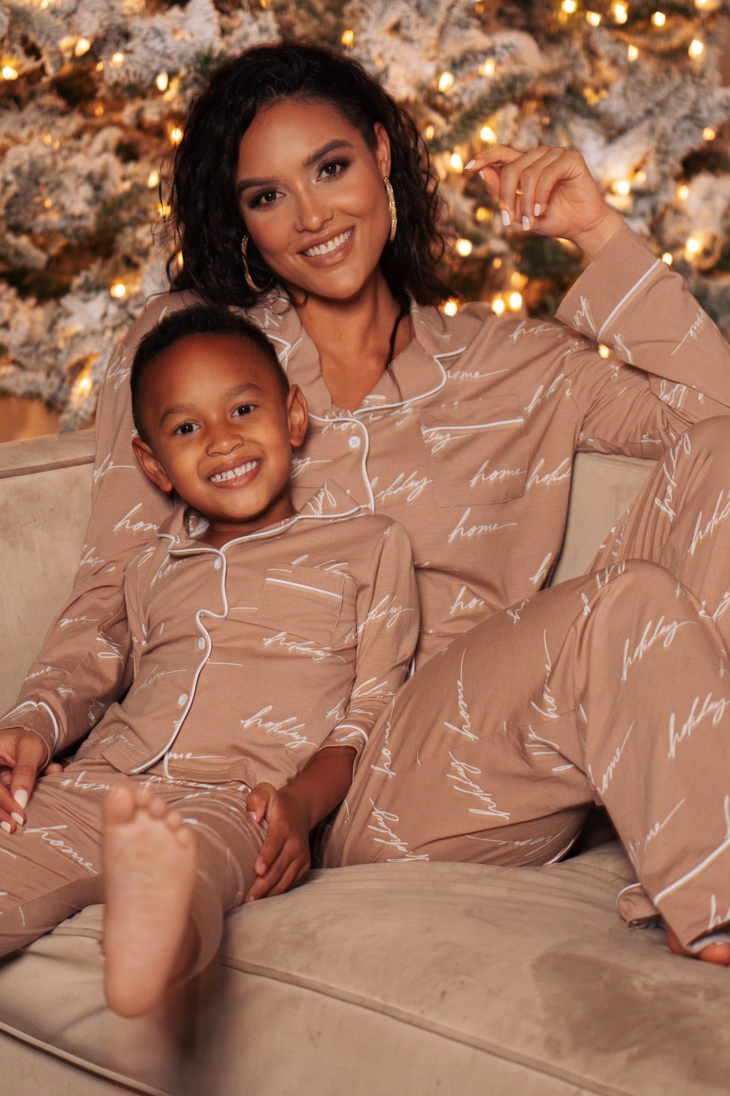 White/Tan Home For The Holiday Adult Pajama Set sold by JLUXLABEL