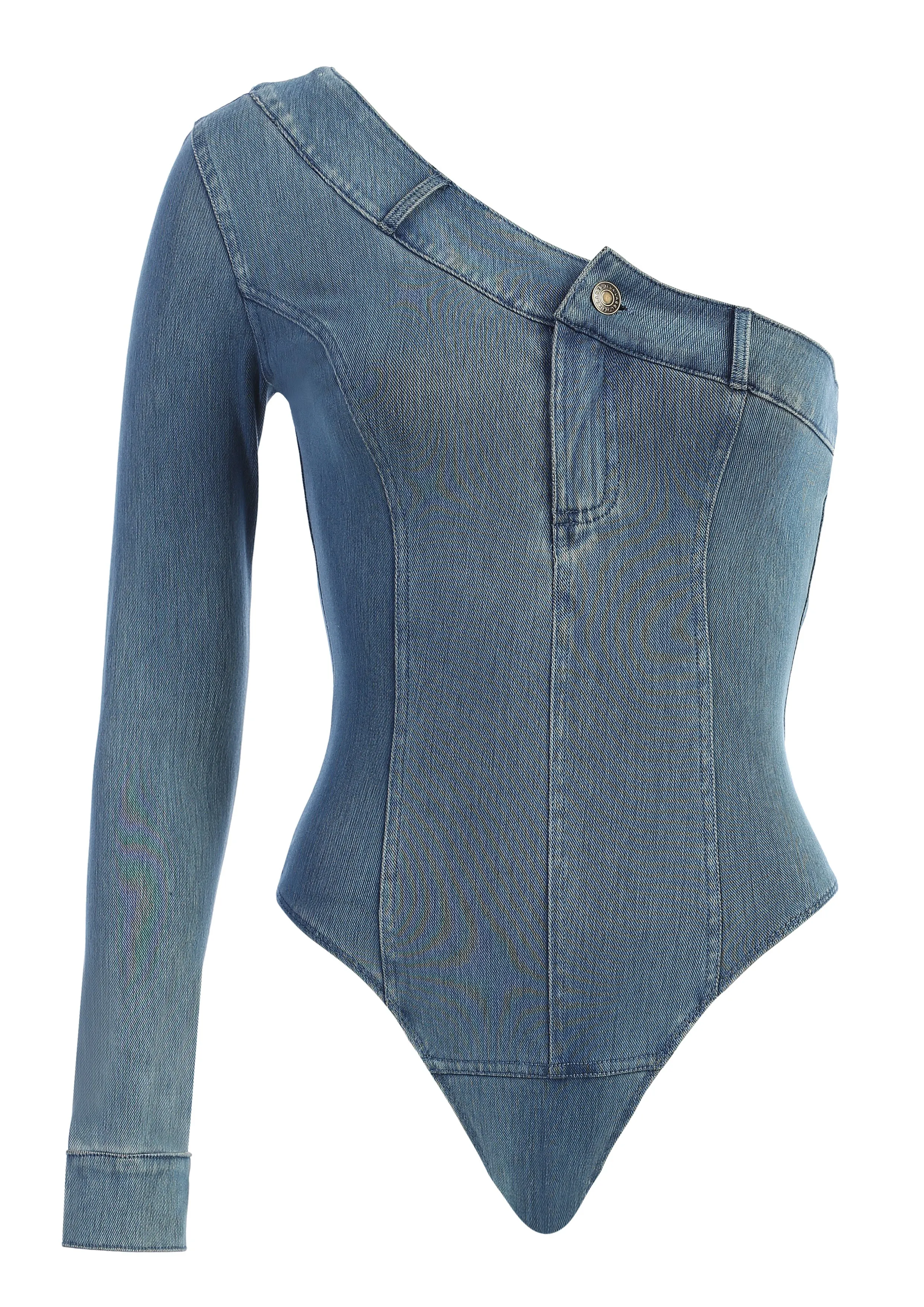 Medium Wash Button Me Up Bodysuit sold by JLUXLABEL product image thumbnail 3