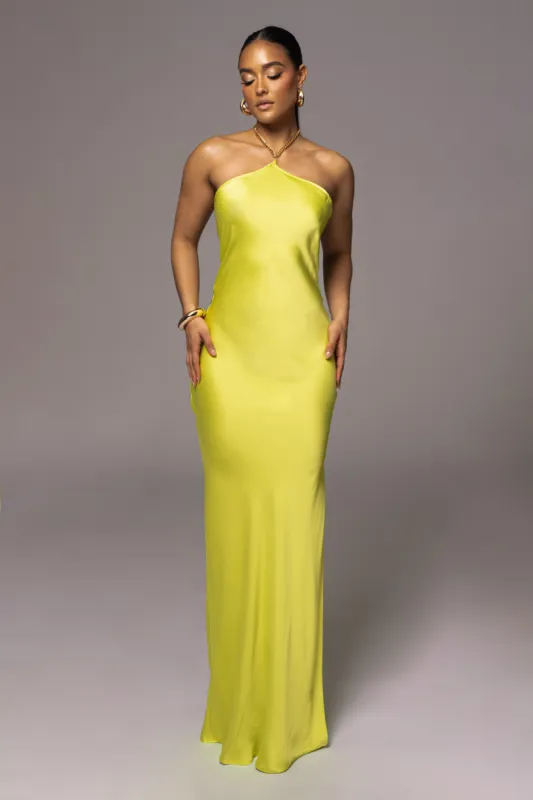 Neon Lime Novara Halter Maxi Dress sold by JLUXLABEL