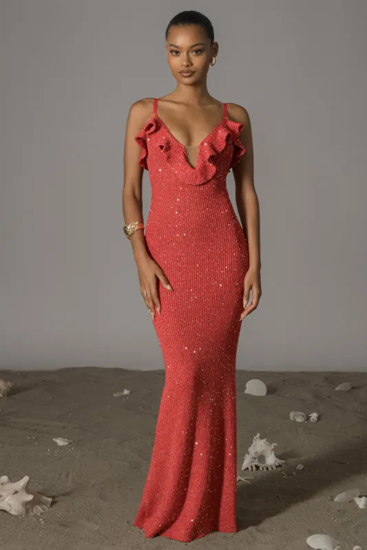 Coral Midnight Sparkle Maxi Dress sold by JLUXLABEL