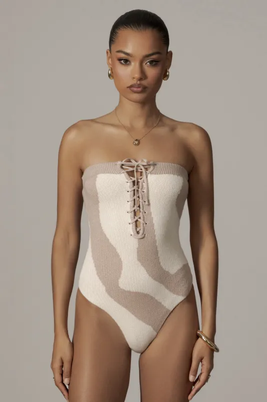 Beige Abstract Seabound Bodysuit sold by JLUXLABEL