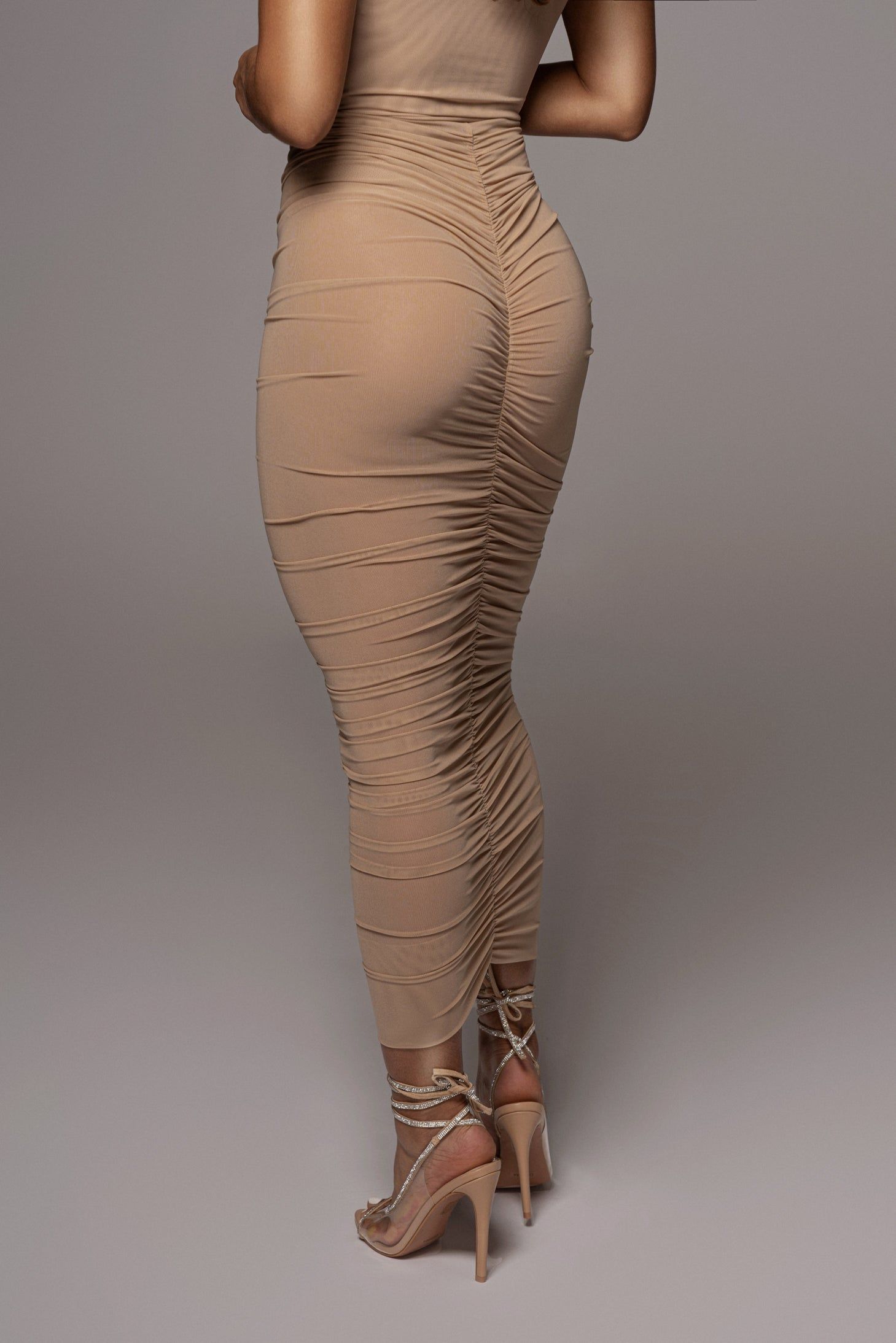 Beige Mesh Ruched Cover Up Skirt sold by JLUXLABEL product image thumbnail 10