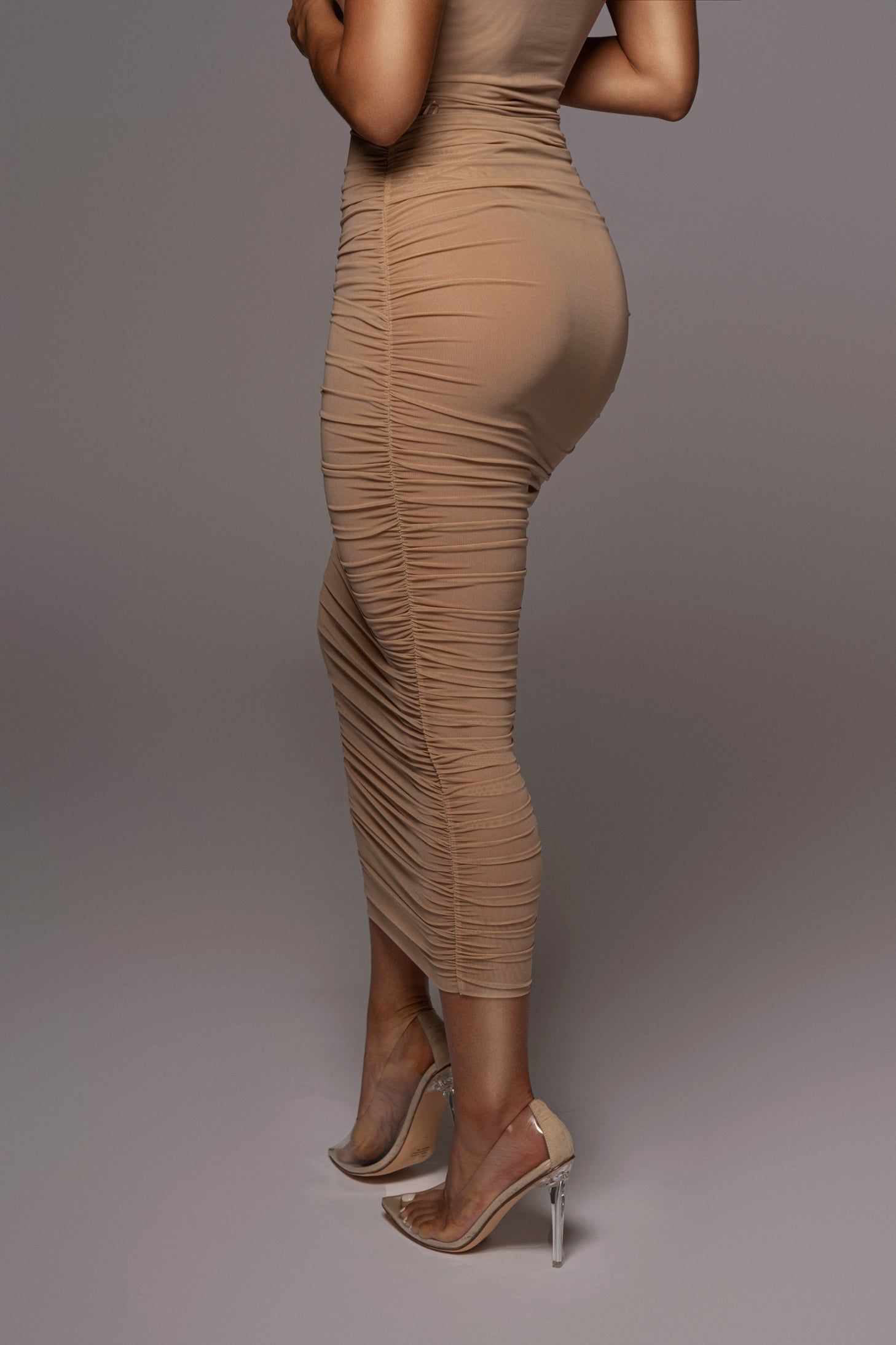 Beige Mesh Ruched Cover Up Skirt sold by JLUXLABEL product image thumbnail 8