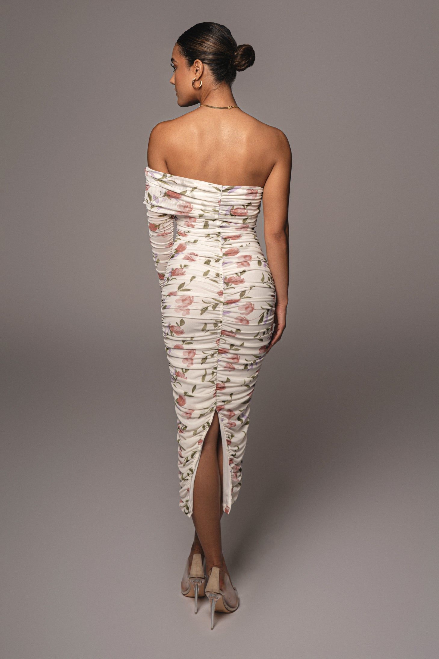 Ivory Floral Ruched Dress sold by JLUXLABEL product image thumbnail 6