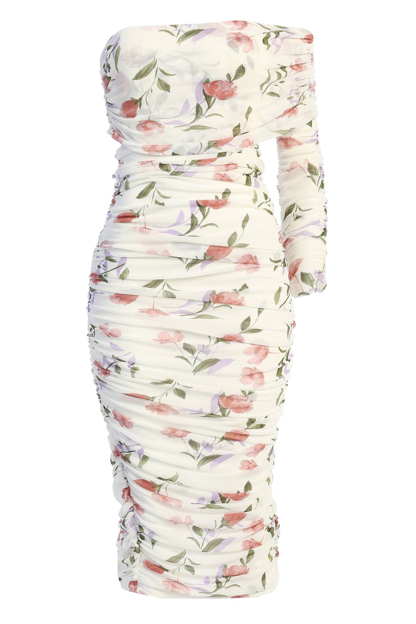 Ivory Floral Ruched Dress sold by JLUXLABEL product image thumbnail 3