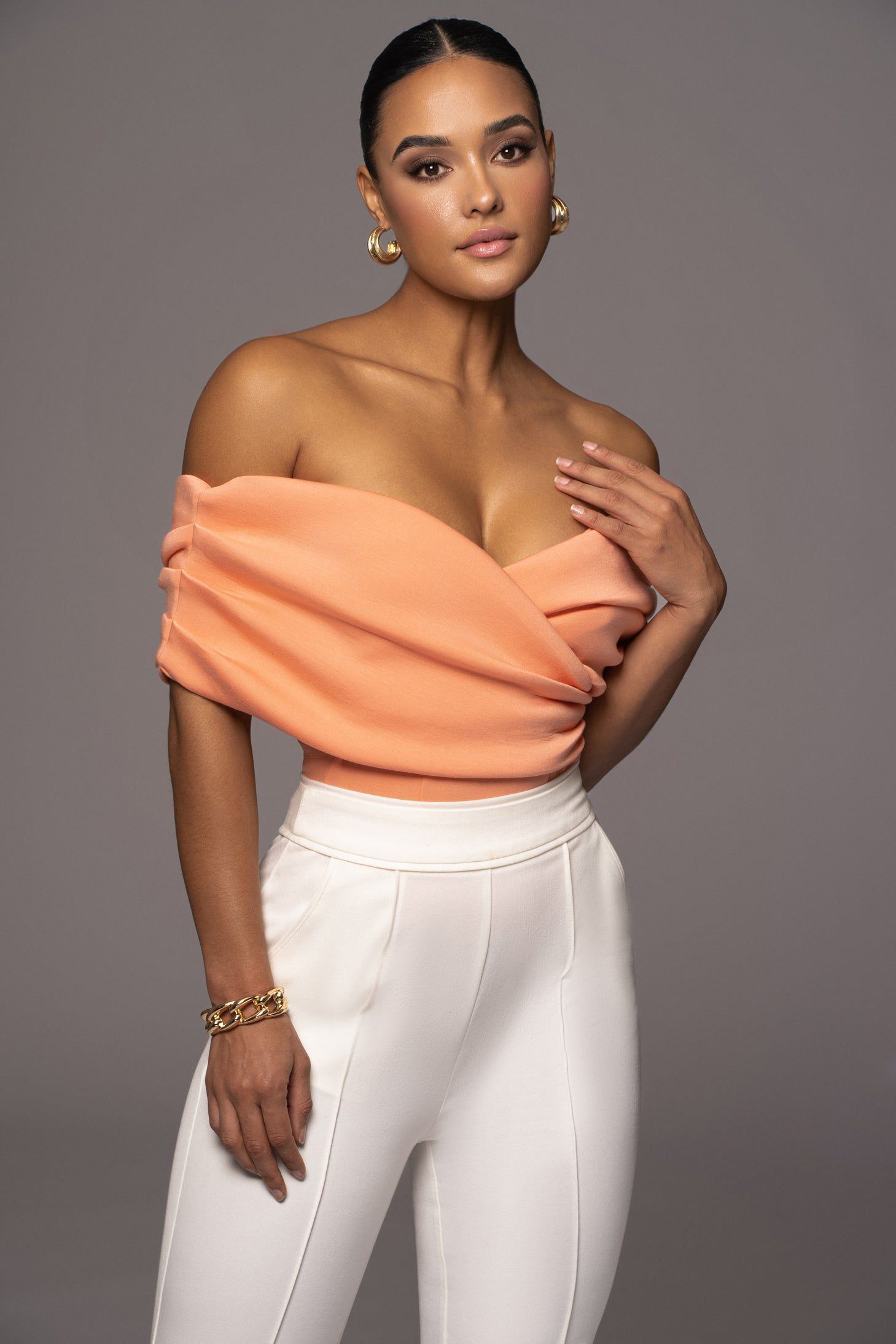 Peach Aliza Off Shoulder Bodysuit sold by JLUXLABEL product image thumbnail 5