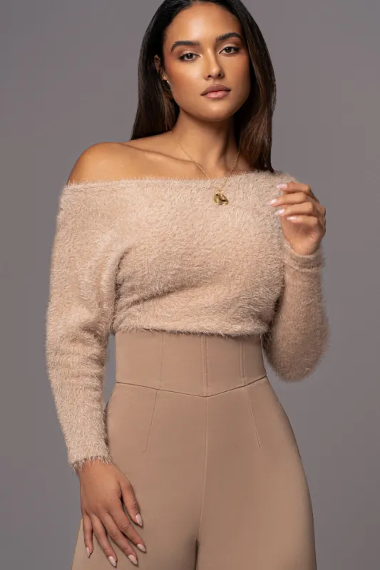 Beige Yesenia Asymmetrical Knit Top sold by JLUXLABEL