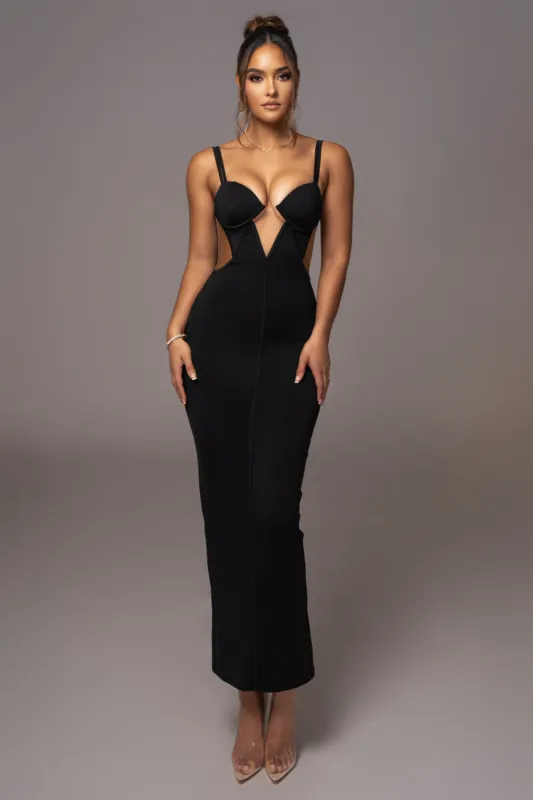 Black Enchantment Bustier Maxi Dress sold by JLUXLABEL