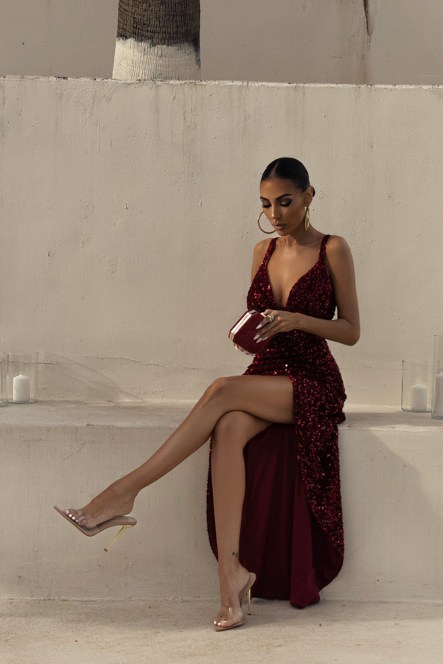 Burgundy On the Rise Sequin Midi Dress sold by JLUXLABEL product image thumbnail 11