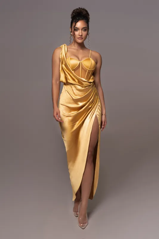 Yellow Anastacia Drape Maxi Dress sold by JLUXLABEL
