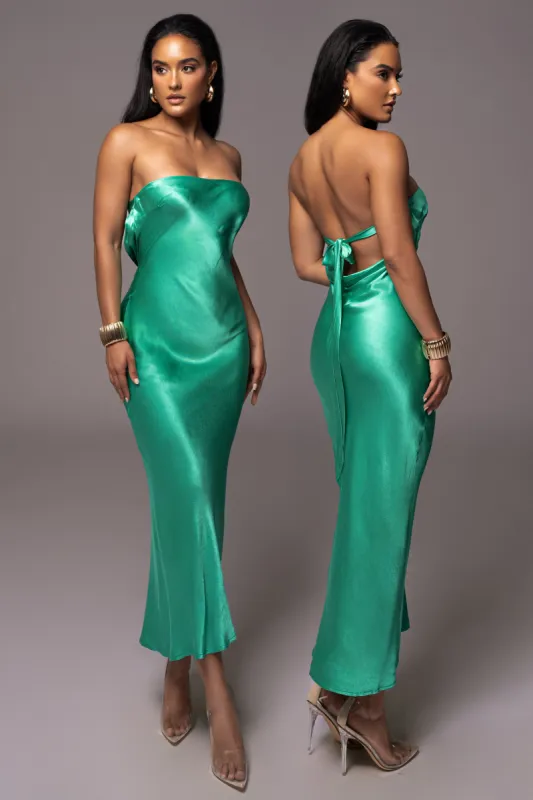 Green Irina Satin Strapless Maxi Dress sold by JLUXLABEL