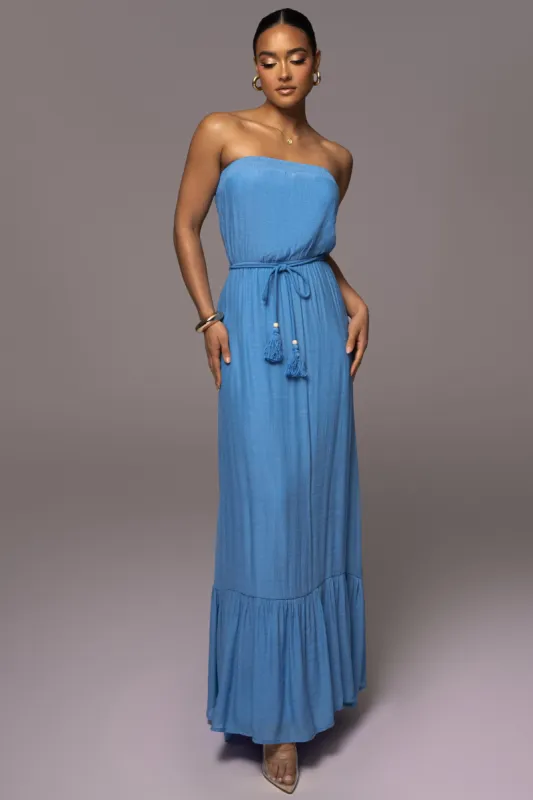 Blue Del Sol Linen Maxi Dress sold by JLUXLABEL