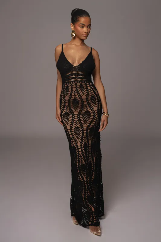 Black Great Escape Crochet Maxi Dress sold by JLUXLABEL
