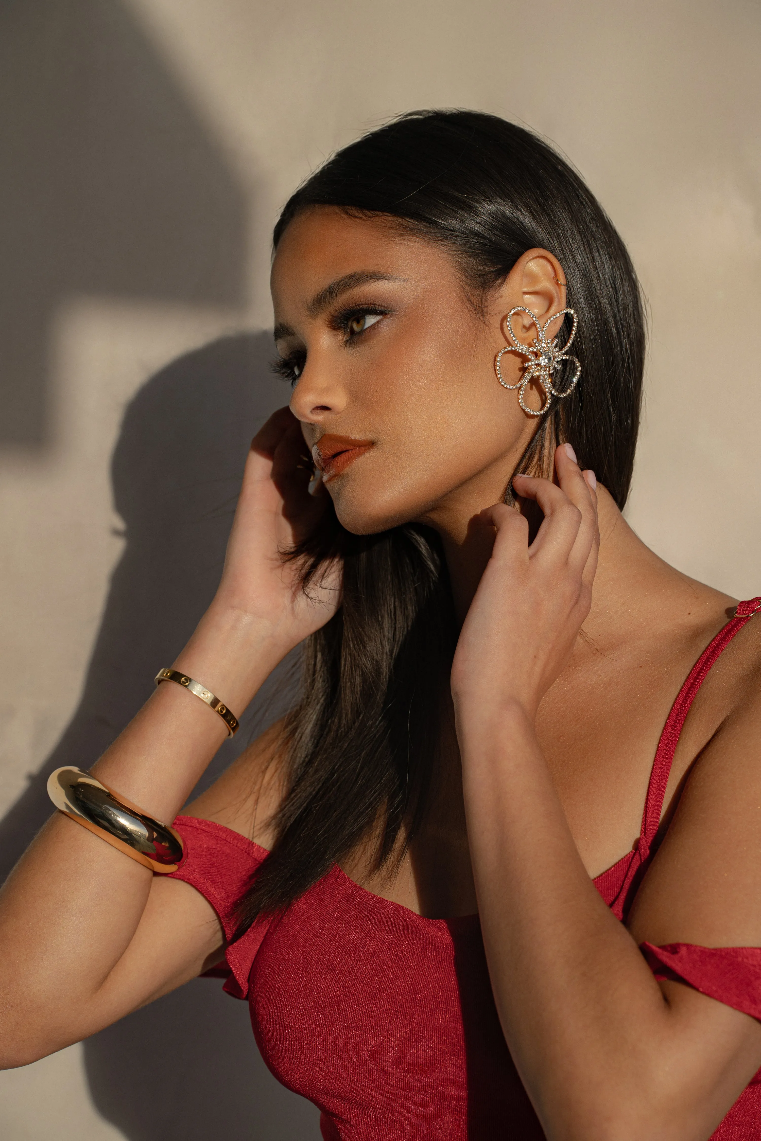 Gold Flower Paved Earrings sold by JLUXLABEL product image thumbnail 2