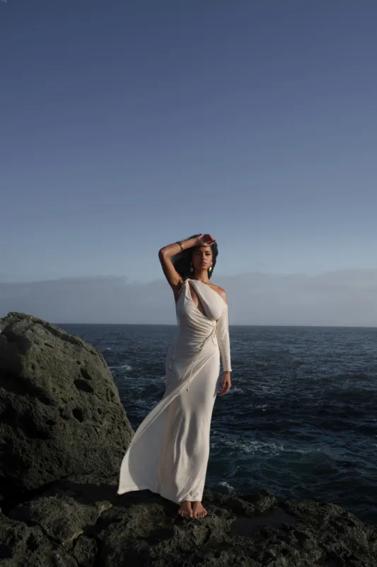 Ivory Odelia Crinkled Maxi Dress sold by JLUXLABEL