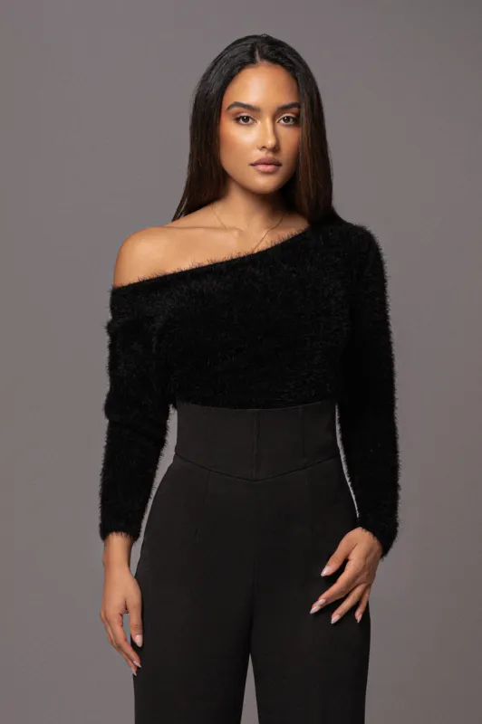 Black Yesenia Asymmetrical Knit Top sold by JLUXLABEL