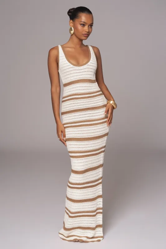 Ivory/Beige Destiny Knit Maxi Dress sold by JLUXLABEL