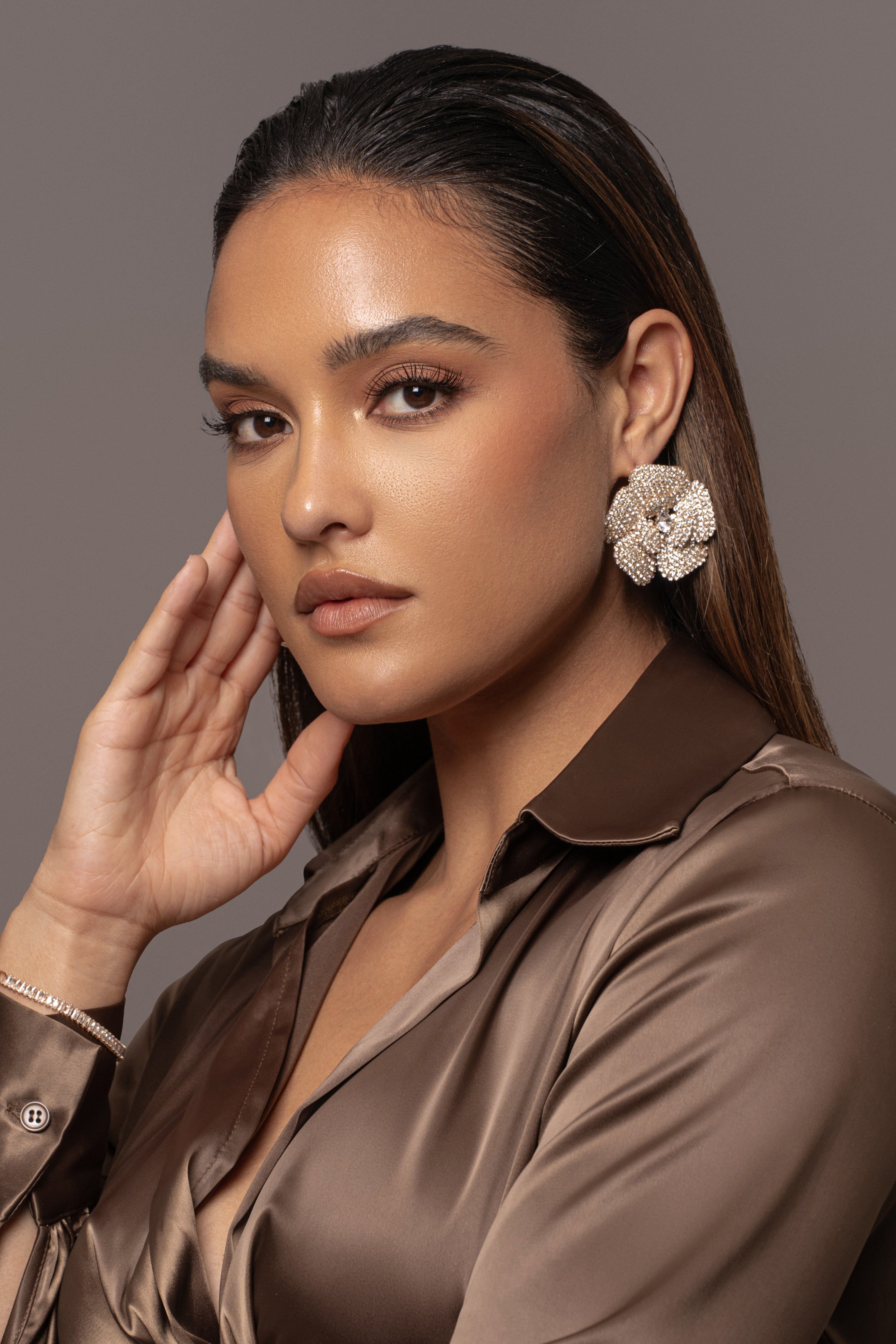 Gold Blossom Crystal Paved Earrings sold by JLUXLABEL product image thumbnail 3