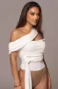White Above All Drape Bodysuit sold by JLUXLABEL